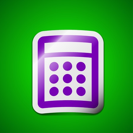 Calculator icon sign. Symbol chic colored sticky label on green background. Vector illustrationのイラスト素材