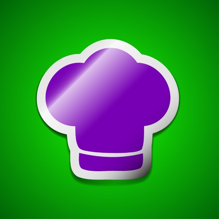Chef hat icon sign. Symbol chic colored sticky label on green background. Vector illustrationのイラスト素材