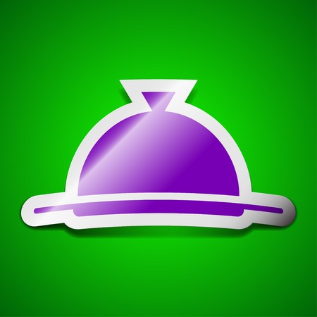 Food platter serving icon sign. Symbol chic colored sticky label on green background. Vector illustrationのイラスト素材