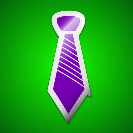 Tie icon sign. Symbol chic colored sticky label on green background. Vector illustrationのイラスト素材