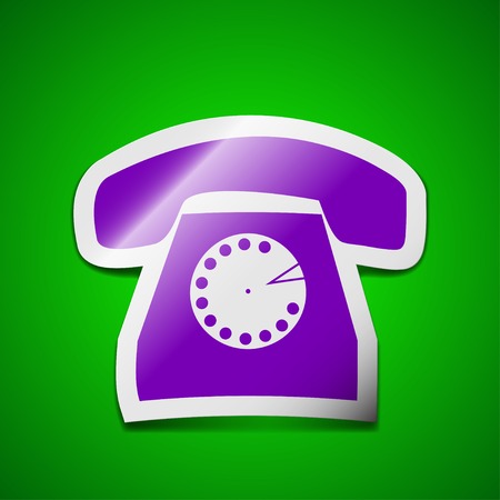 Retro telephone icon sign. Symbol chic colored sticky label on green background. Vector illustrationのイラスト素材