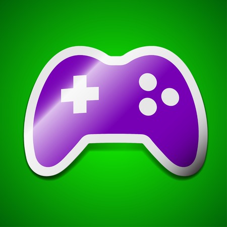 Joystick icon sign. Symbol chic colored sticky label on green background. Vector illustrationのイラスト素材