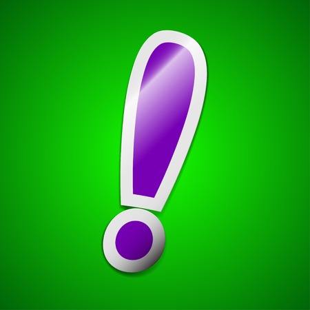 Exclamation mark icon sign. Symbol chic colored sticky label on green background. Vector illustrationのイラスト素材