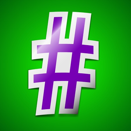 hash tag icon sign. Symbol chic colored sticky label on green background. Vector illustrationのイラスト素材