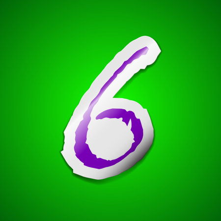 number six icon sign. Symbol chic colored sticky label on green background. Vector illustrationのイラスト素材
