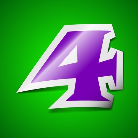 number four icon sign. Symbol chic colored sticky label on green background. Vector illustrationのイラスト素材