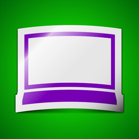 Laptop, notebook icon sign. Symbol chic colored sticky label on green background. Vector illustrationのイラスト素材