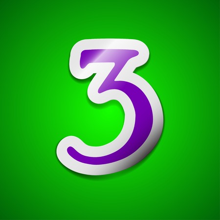 number three icon sign. Symbol chic colored sticky label on green background. Vector illustrationのイラスト素材