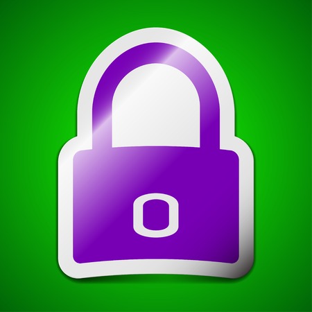 Lock icon sign. Symbol chic colored sticky label on green background. Vector illustrationのイラスト素材