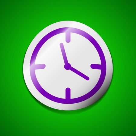 Alarm clock icon sign. Symbol chic colored sticky label on green background. Vector illustrationのイラスト素材