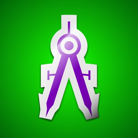 Mathematical Compass icon sign. Symbol chic colored sticky label on green background. Vector illustrationのイラスト素材