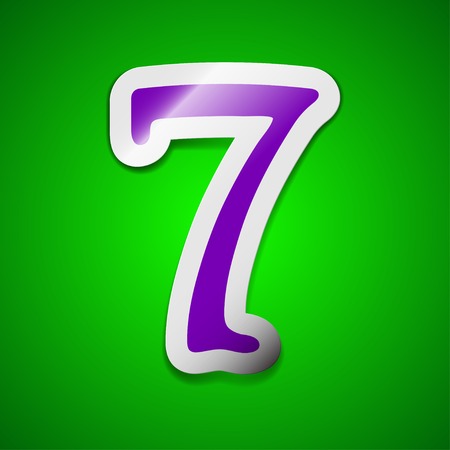 number seven icon sign. Symbol chic colored sticky label on green background. Vector illustrationのイラスト素材