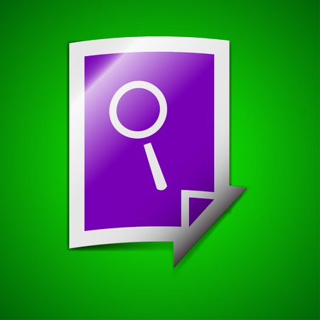 Search in file icon sign. Symbol chic colored sticky label on green background. Vector illustrationのイラスト素材