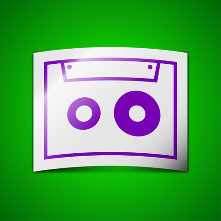 cassette icon sign. Symbol chic colored sticky label on green background. Vector illustrationのイラスト素材