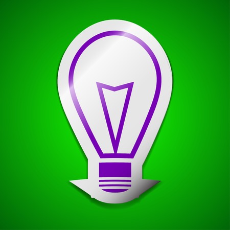 Light lamp icon sign. Symbol chic colored sticky label on green background. Vector illustrationのイラスト素材