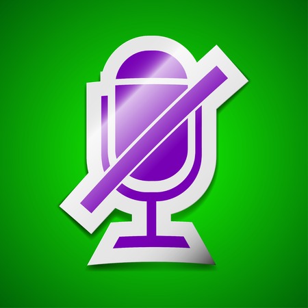 No Microphone icon sign. Symbol chic colored sticky label on green background. Vector illustrationのイラスト素材