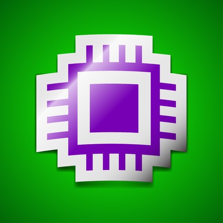 Central Processing Unit icon sign. Symbol chic colored sticky label on green background. Vector illustrationのイラスト素材
