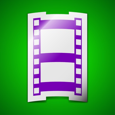 Video icon sign. Symbol chic colored sticky label on green background. Vector illustrationのイラスト素材