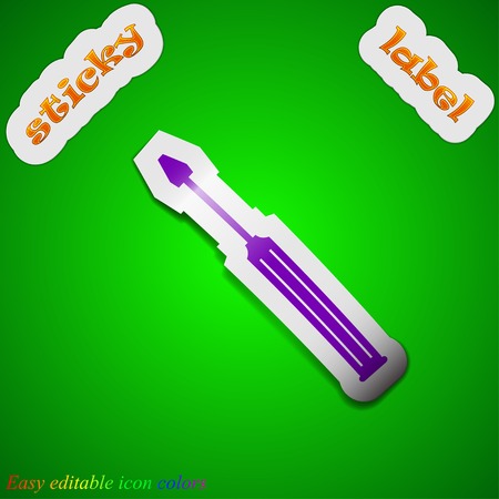 Screwdriver tool  icon sign. Symbol chic colored sticky label on green background. Vector illustrationのイラスト素材