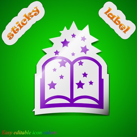 Magic Book icon sign. Symbol chic colored sticky label on green background. Vector illustrationのイラスト素材