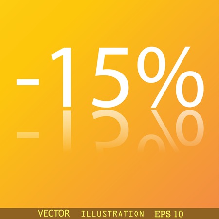 15 percent discount icon symbol Flat modern web design with reflection and space for your text. Vector illustrationのイラスト素材