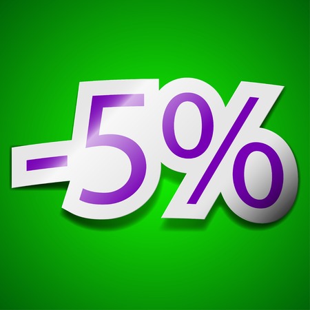 5 percent discount icon sign. Symbol chic colored sticky label on green background. Vector illustrationのイラスト素材