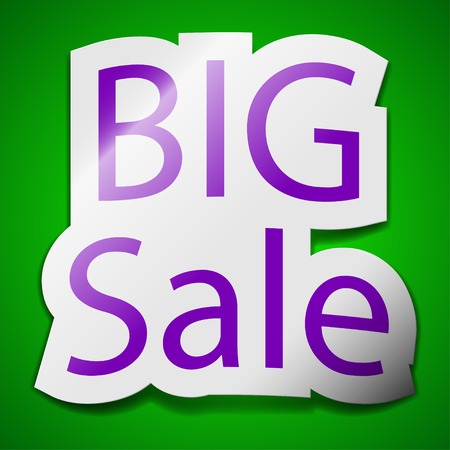 Big sale icon sign. Symbol chic colored sticky label on green background. Vector illustrationのイラスト素材