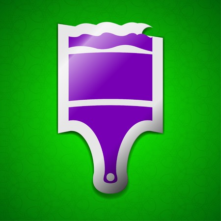 Paint brush icon sign. Symbol chic colored sticky label on green background.  illustrationの写真素材