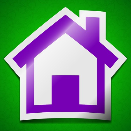 Home icon sign. Symbol chic colored sticky label on green background.  illustrationの写真素材