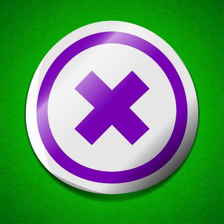 Cancel icon sign. Symbol chic colored sticky label on green background.  illustrationの写真素材