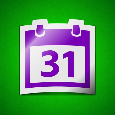 Calendar icon sign. Symbol chic colored sticky label on green background.  illustrationの写真素材