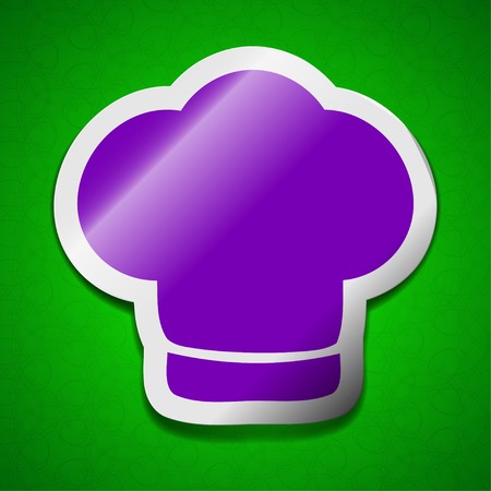 Chef hat icon sign. Symbol chic colored sticky label on green background.  illustrationの写真素材