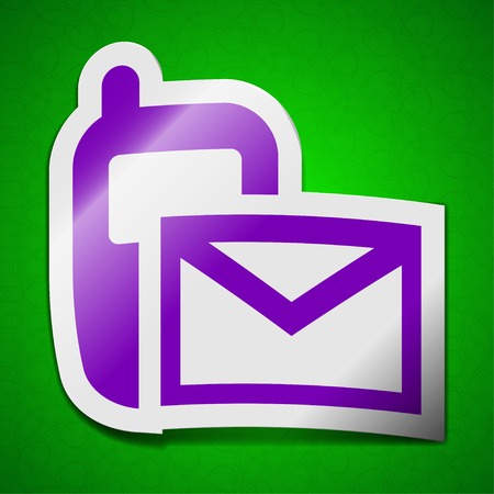 Mail , sms icon sign. Symbol chic colored sticky label on green background.  illustrationの写真素材