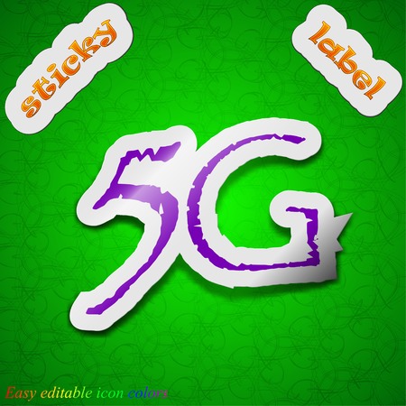 5G technology icon sign. Symbol chic colored sticky label on green background. Vector illustrationのイラスト素材