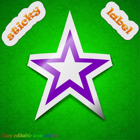 Star icon sign. Symbol chic colored sticky label on green background. Vector illustrationのイラスト素材
