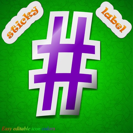 hash tag icon sign. Symbol chic colored sticky label on green background. Vector illustrationのイラスト素材