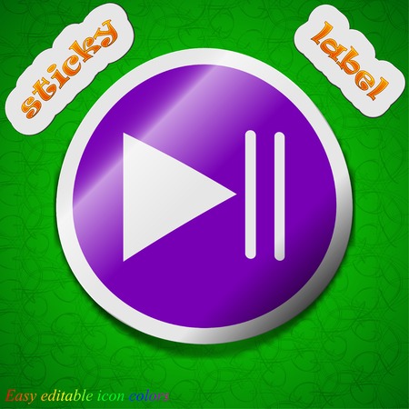 multimedia control icon sign. Symbol chic colored sticky label on green background. Vector illustrationのイラスト素材