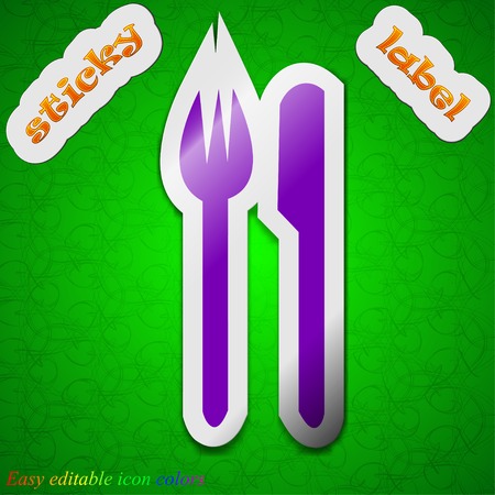 Cutlery icon sign. Symbol chic colored sticky label on green background. Vector illustrationのイラスト素材