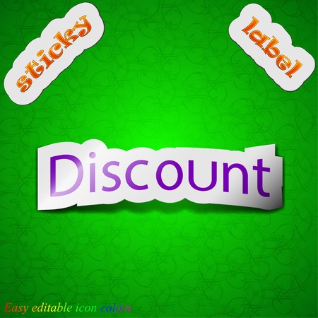 discount icon sign. Symbol chic colored sticky label on green background. Vector illustrationのイラスト素材