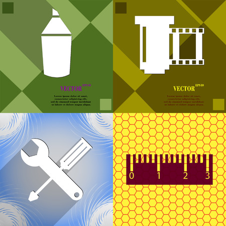 Set of abstract backgrounds with different web icons. Vectorのイラスト素材