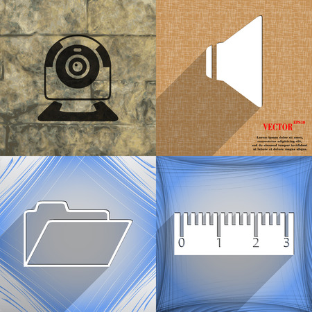 Set of abstract backgrounds with different web icons. Vectorのイラスト素材