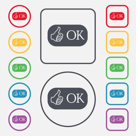 Ok sign icon. Positive check symbol. Set of colored buttons. Vector illustrationのイラスト素材
