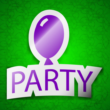 Party icon sign. Symbol chic colored sticky label on green background. Vector illustrationのイラスト素材