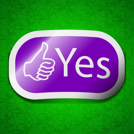 Yes icon sign. Symbol chic colored sticky label on green background. Vector illustrationのイラスト素材