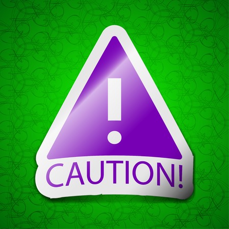 Attention caution icon sign. Symbol chic colored sticky label on green background. Vector illustrationのイラスト素材
