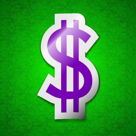 Dollars icon sign. Symbol chic colored sticky label on green background. Vector illustrationのイラスト素材