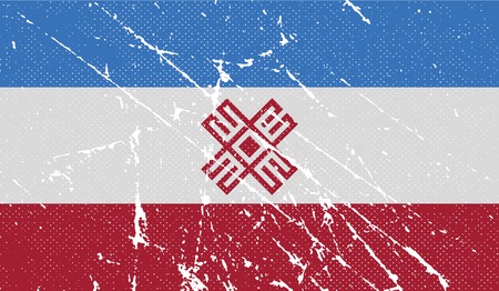 Flag of Mari El with old texture. Vector illustrationのイラスト素材