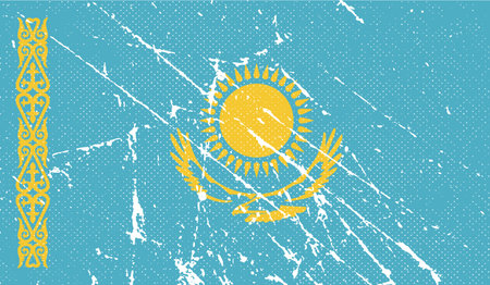 Flag of Kazakhstan with old texture. Vector illustrationのイラスト素材