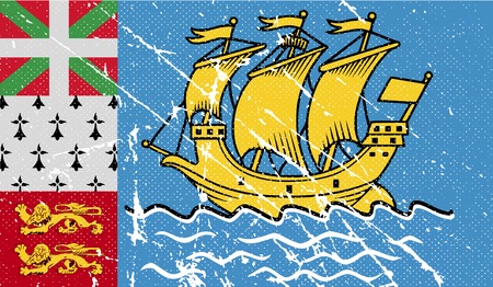 Flag of Saint Pierre and Miquelon, France with old texture. Vector illustrationのイラスト素材
