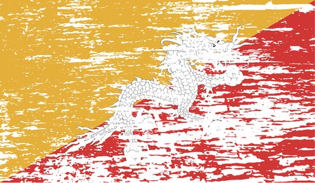 Flag of Bhutan with old texture. Vector illustrationのイラスト素材